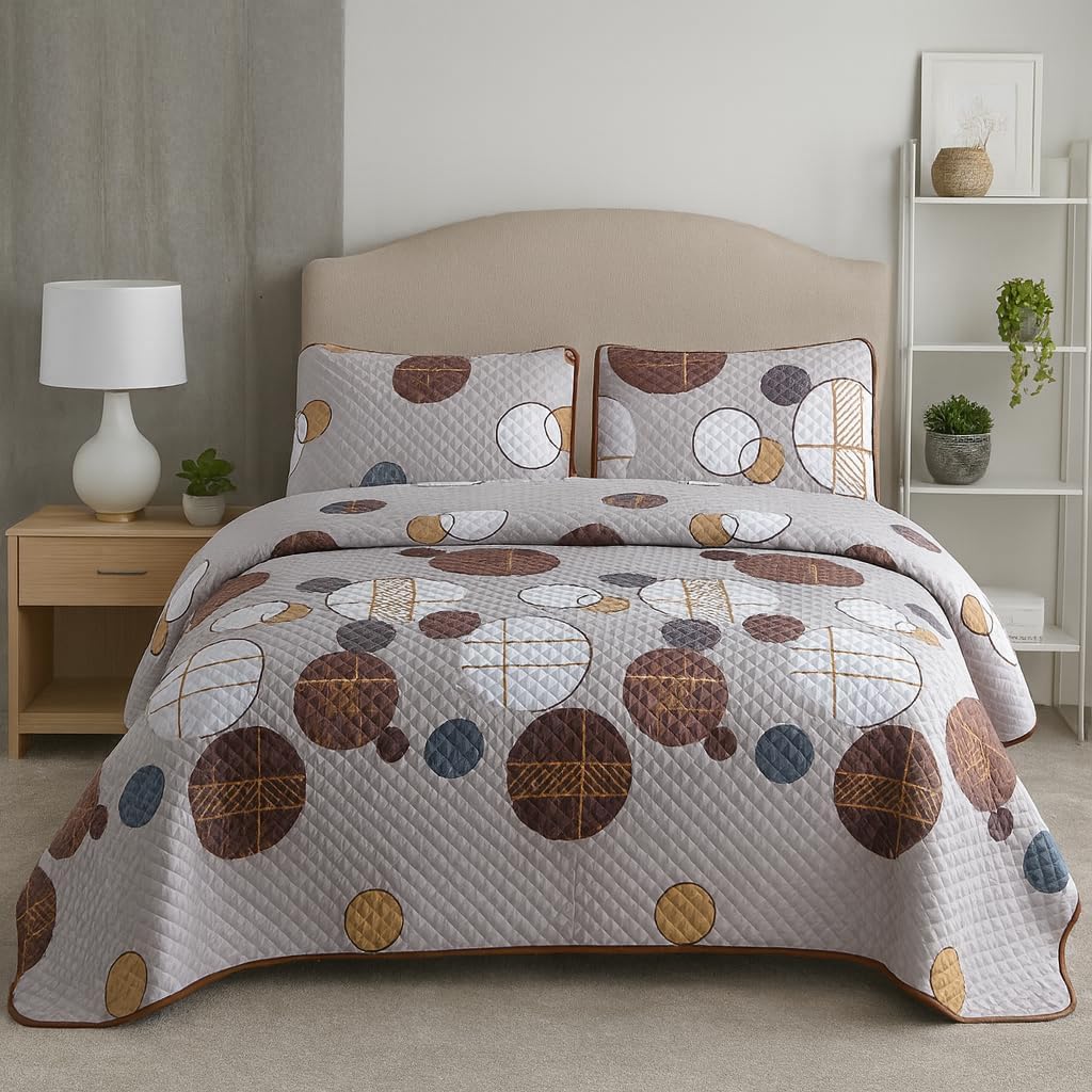 DBOZE Reversible Cotton Blend 3-Piece Embroidery Pattern Elegant Bedding Quilt Set with Embroidered Decorative Shams Soft Bedspread & Coverlet Set (Blue/White, Queen)