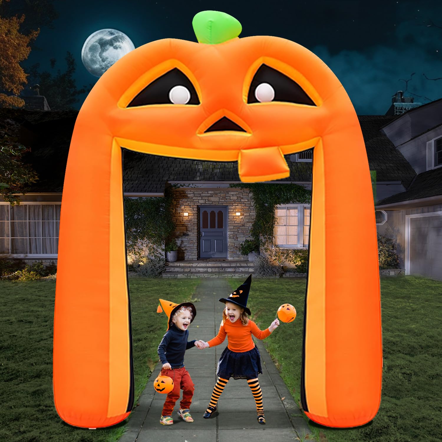10FT Halloween Inflatables Pumpkin Archway, Halloween Pumpkin Inflatable Built-in 5 LEDs for Halloween Inflatables Outdoor Decoration Blow up Pumpkin Arch for Party Haunted House