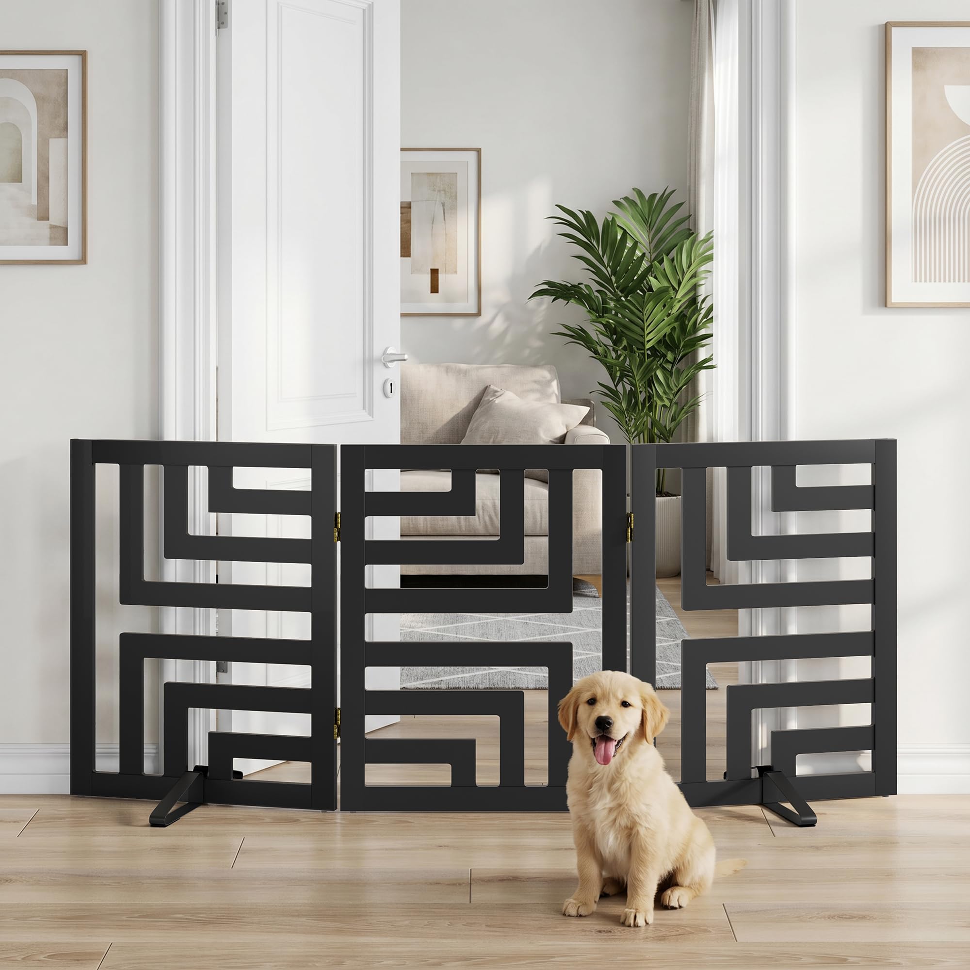 Dog Gate, Angled Design Freestanding Dog Gates for Doorways 3 Panels (black)