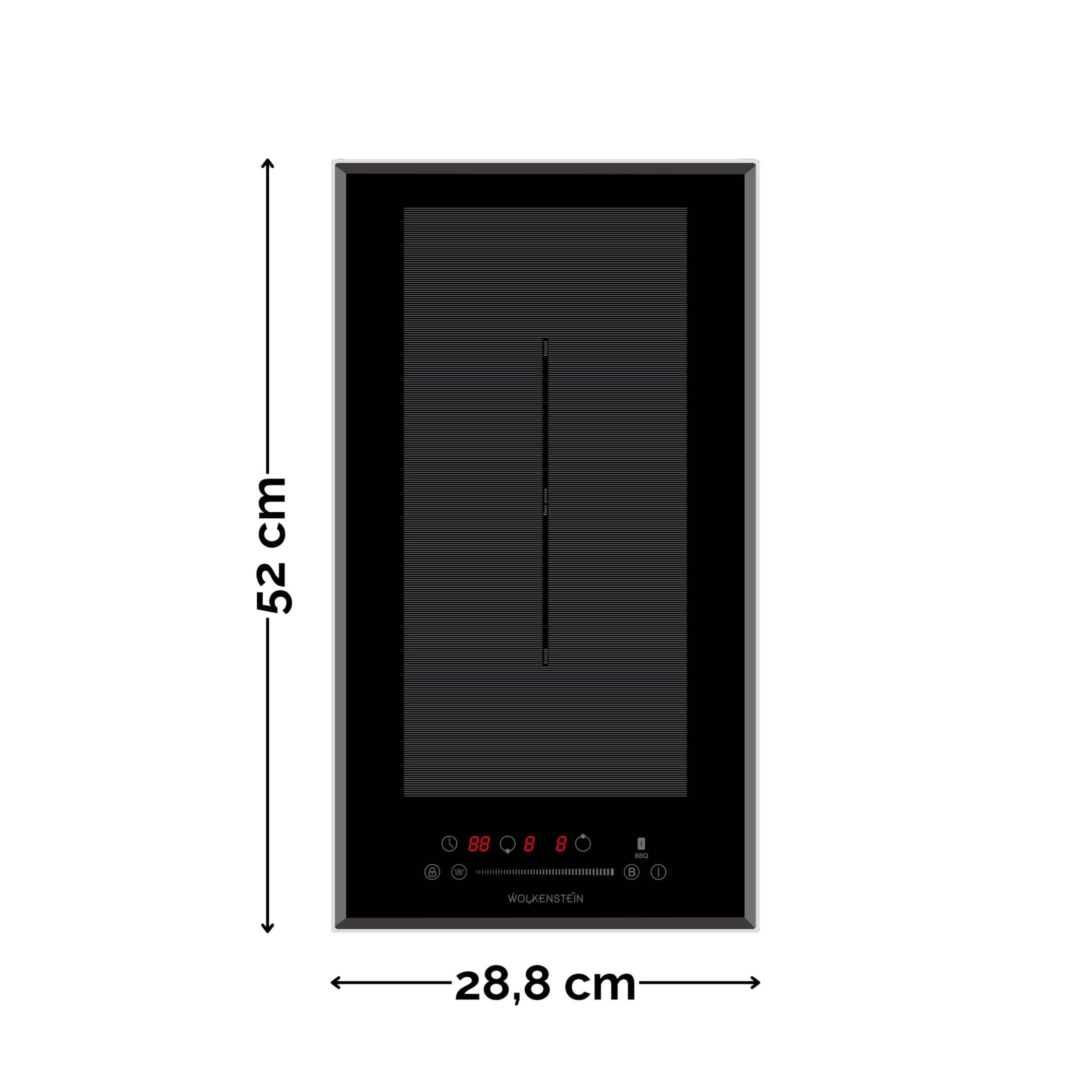 Wolkenstein WIF2-FZF Induktionskochfeld | 28,8 cm Breite | Kindersicherung | Doppel-Flexzone | Booster | Timer | Touch Control