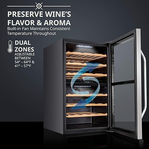 Miniatura 2 de Ivation Refrigerador de vino de doble zona de 43 botellas con cerradura, gran bodega independiente para vino tinto, blanco, champán y vino espumoso,