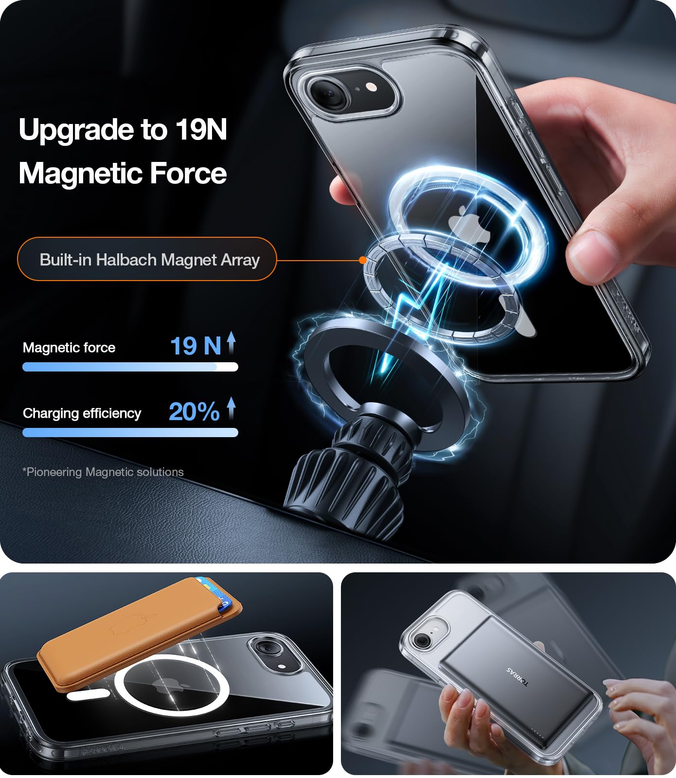 TORRAS for iPhone 16e case, 12FT Military Grade Protection, 19N Strong Magnetic, Fits MagSafe Accessories, Anti-Yellowing, for iPhone 16e phone case - Crystal Clear