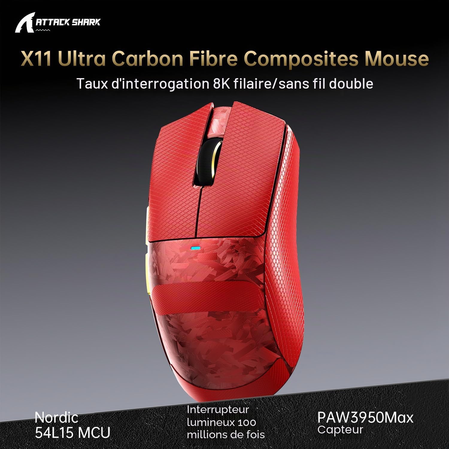 ATTACK SHARK X11 Ultra Wireless Gaming Mouse, Ultra-Light 63g, 42K DPI, 8K Polling, Nordic Chip, Carbon Fiber, for Esports & Pro Gamers