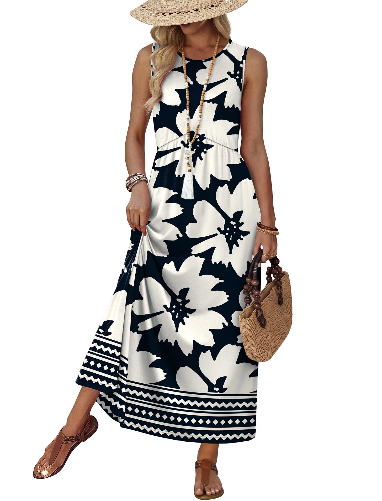 WIHOLL Summer Dresses Babydoll Maxi Dress Empire Waist Beach Vacation Sundresses 2026 with Pockets — view 16