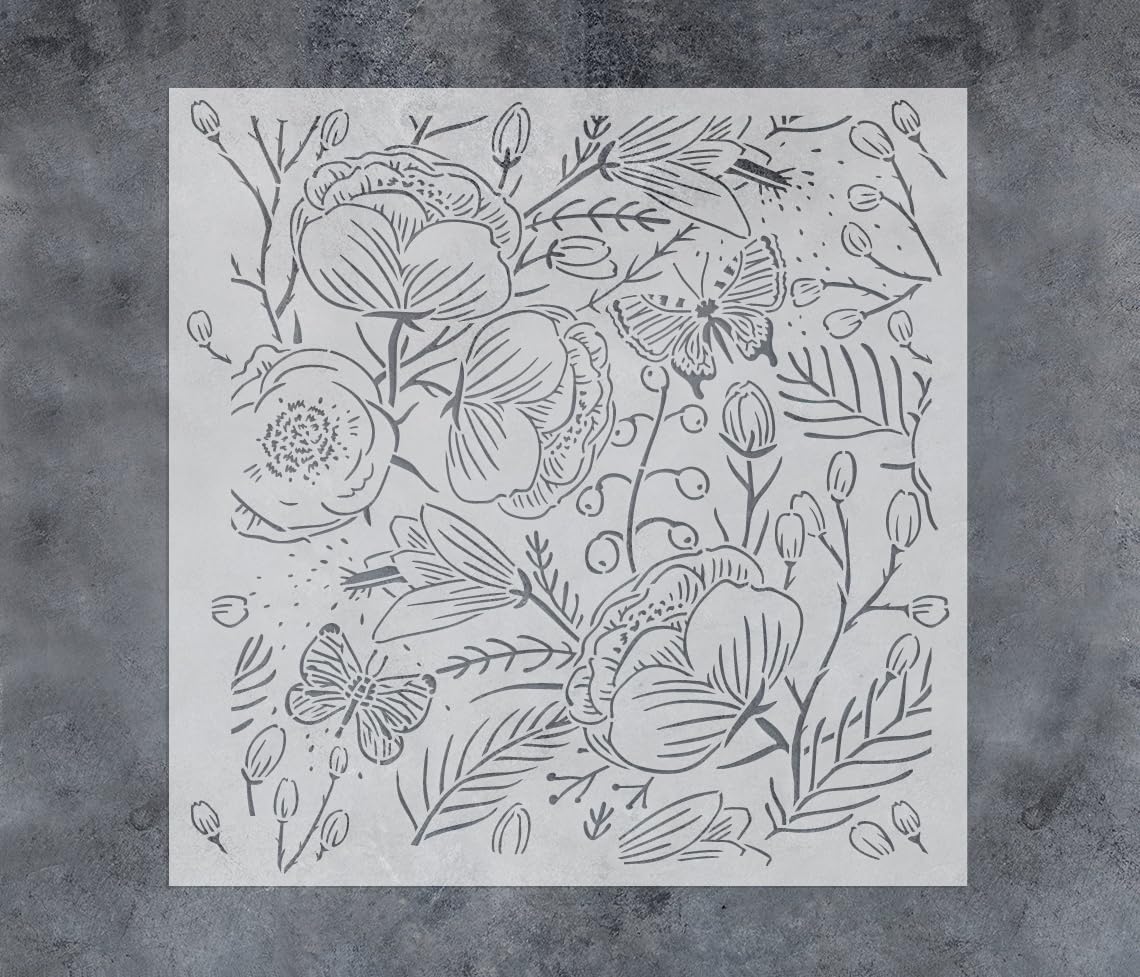 GSS Designs - Plantillas Grandes De Flores Para Pintar Sobre Lienzo De Madera, Papel, Tela, Azulejos, 16 X 16 Pulgadas, Reutilizables, Plantillas De Manualidades Para Pintar Hojas Y Flores