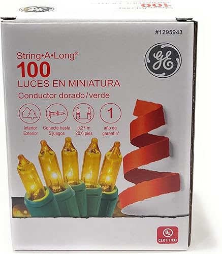 GE String-A-Long 60218LO - Cadena de luces incandescentes de oro constante de 100 unidades