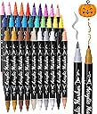 30 Colors Acrylic Paint Pens Markers Waterproof Dual Tip Acrylic Marker Set with Brush & Fine Tip Kid Markers for Rock Painting Wood Scrapbook Fabric Glass Ceramic DIY Craft Art Supplies