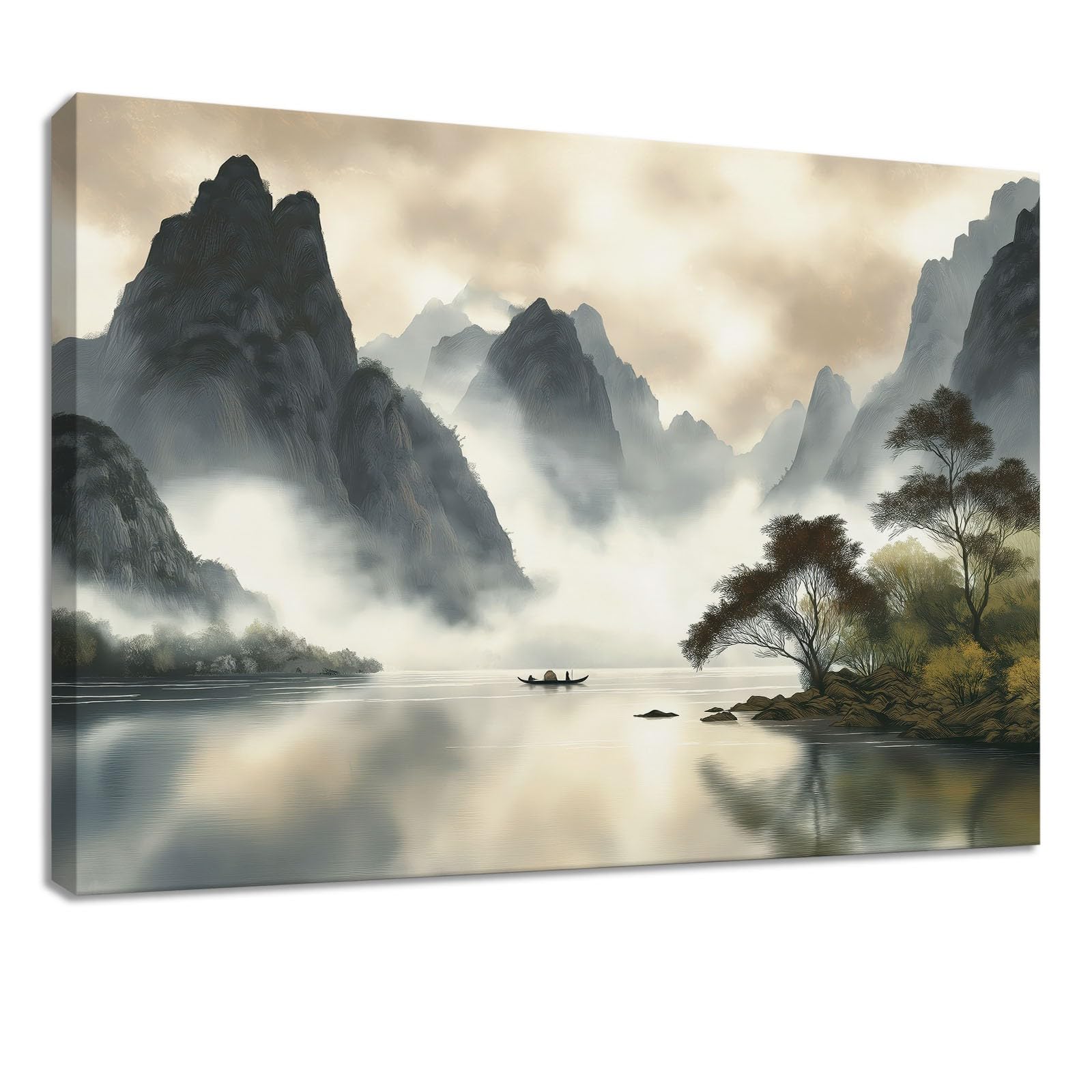 Obraz na płótnie, natura, krajobraz, XXL, obraz ścienny, dekoracja ścienna, 120 x 60 cm, druk artystyczny na płótnie z drewnianą ramą, szary góra jezioro, dekoracja ścienna do salonu, sypialni, biura