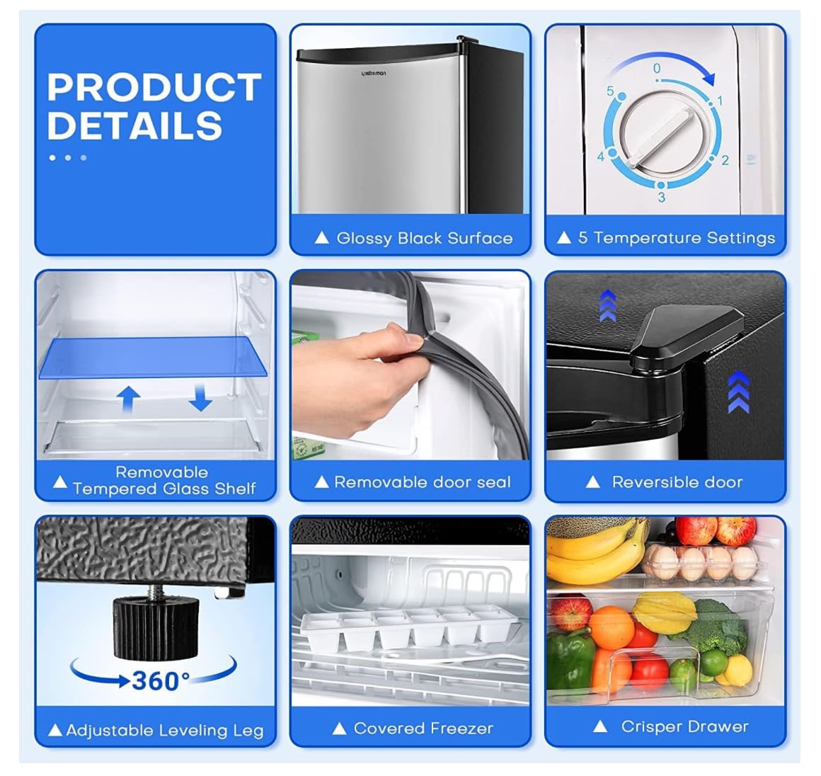 Boykay 3.2 Cu.Ft Mini Fridge with Freezer, Single Door Mini Fridge, Adjustable Thermostat, Mini Refrigerator for Dorm, Office, Bedroom White