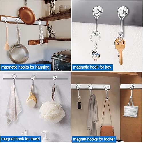 Miniatura 7 de LOVIMAG Gancho magnético, ganchos magnéticos para refrigerador, ganchos magnéticos giratorios de neodimio con ganchos, 25 libras, ganchos magnéticos