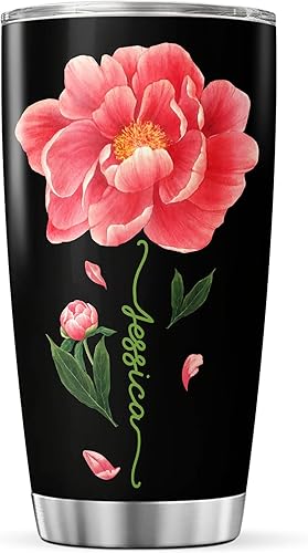 Vista 45 de CUBICER Vaso personalizado con aislamiento de lirio con tapa, nombre personalizado, regalos de Navidad para mujeres, amantes de las flores, vasos