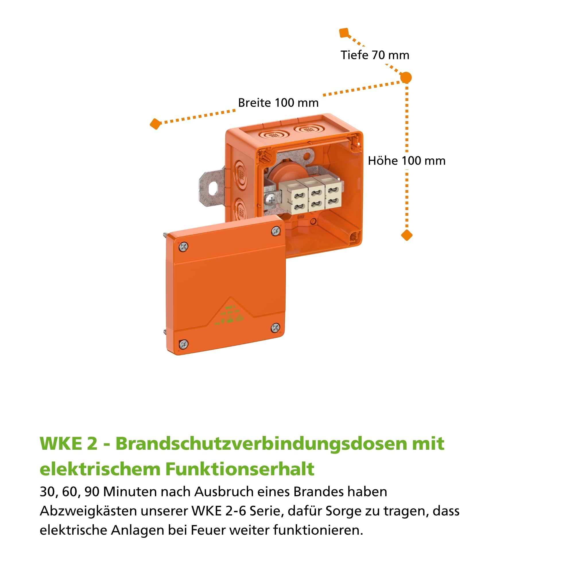 Spelsberg WKE 2 Duo 3 x 4² Brandschutzdose, Abzweigkasten, Funktionserhalt E30-E90, IP66, orange, 100 x 100 x 70 mm