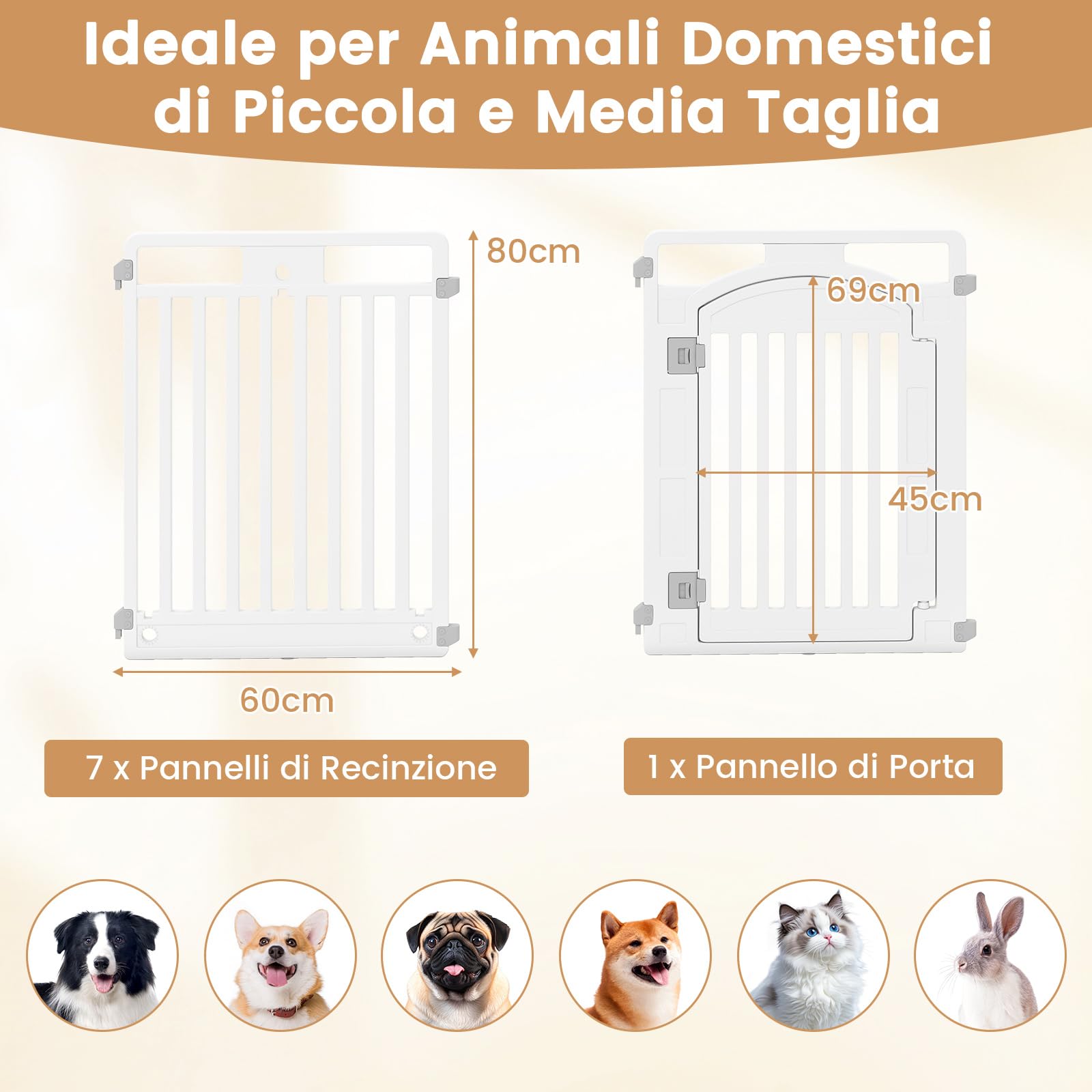 COSTWAY Pannello in Plastica per Cani a 8 Pannelli, Recinzione Portatile per Animali Domestici, Cancello Pieghevole con Porta di Sicurezza con Serratura per Cani, Recinto Pieghevole, 192 x 65 x 80 cm