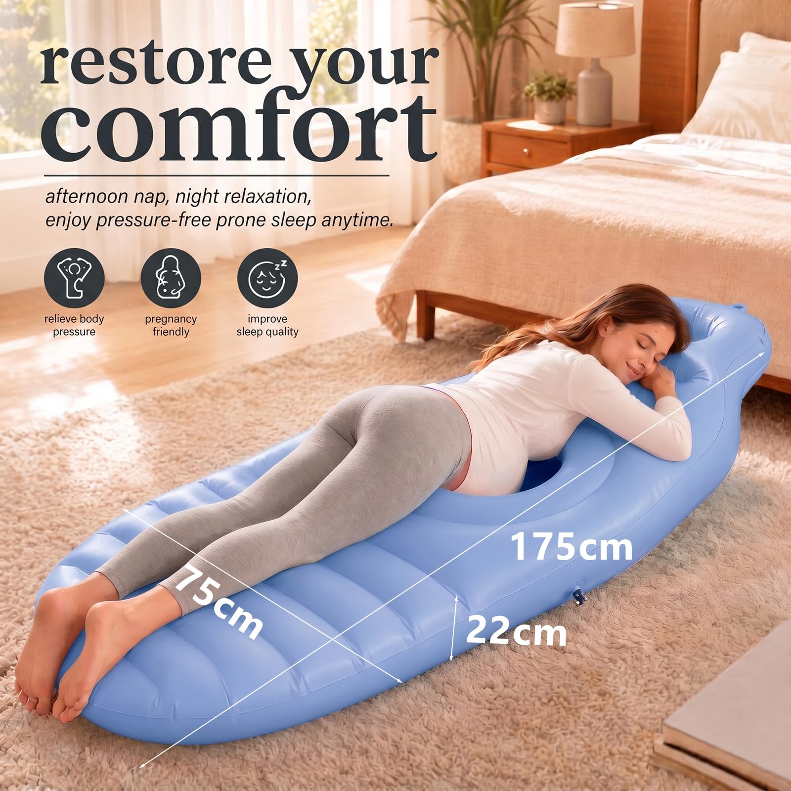 Cuscino gonfiabile per gravidanza, tappetino da yoga per donne incinte, con foro, cuscino in PVC floccato con pompa ad aria elettrica, cuscino per gravidanza da mettere sulla pancia (blu)