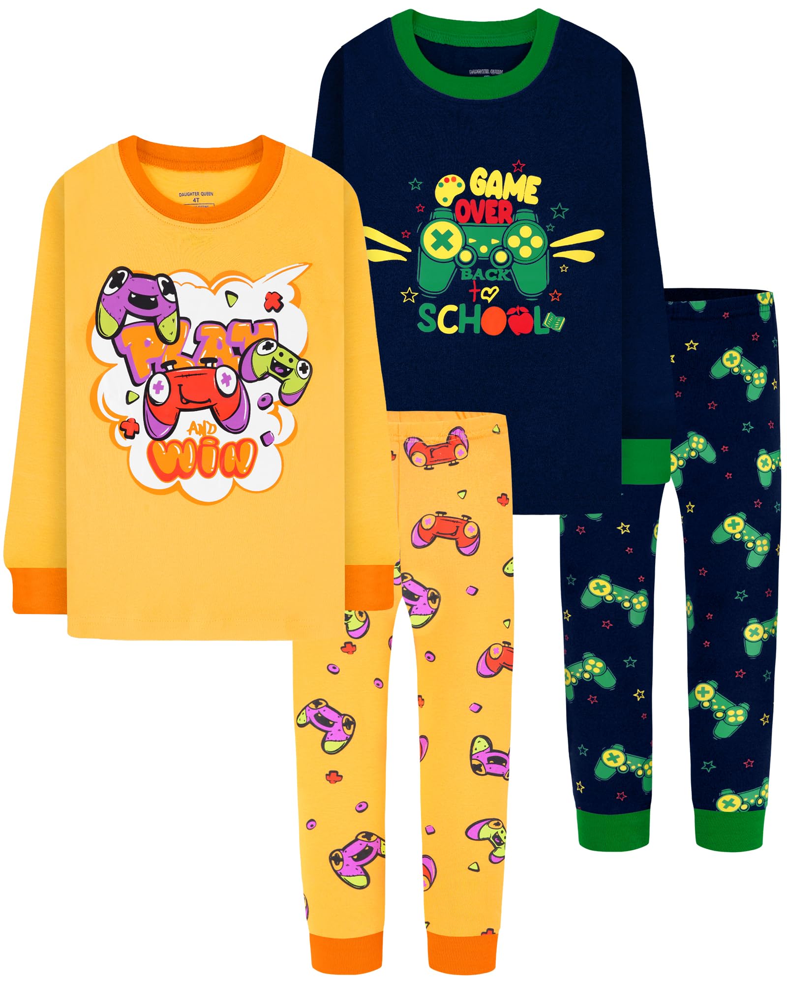 DAUGHTER QUEEN Boys Pajamas 4 Pieces Long Set 100% Cotton Sleepwear Size 18 Months-12 Years