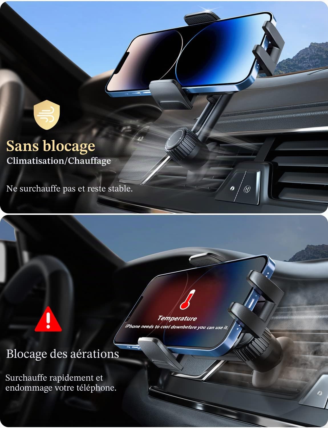 Support Telephone Voiture Porte Téléphone: [360° Rotation & Opération à Une Main] Porte Smartphone Voiture Bouche D'aération Socles de Téléphone Portable pour iPhone/Samsung/Huawei/Xiaomi-Acrylique