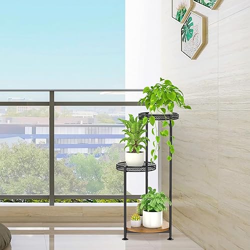 Miniatura 8 de Oppro Soporte de metal para plantas de 3 niveles para interiores, soporte de esquina escalonada, estante de flores de hierro para ventana al aire