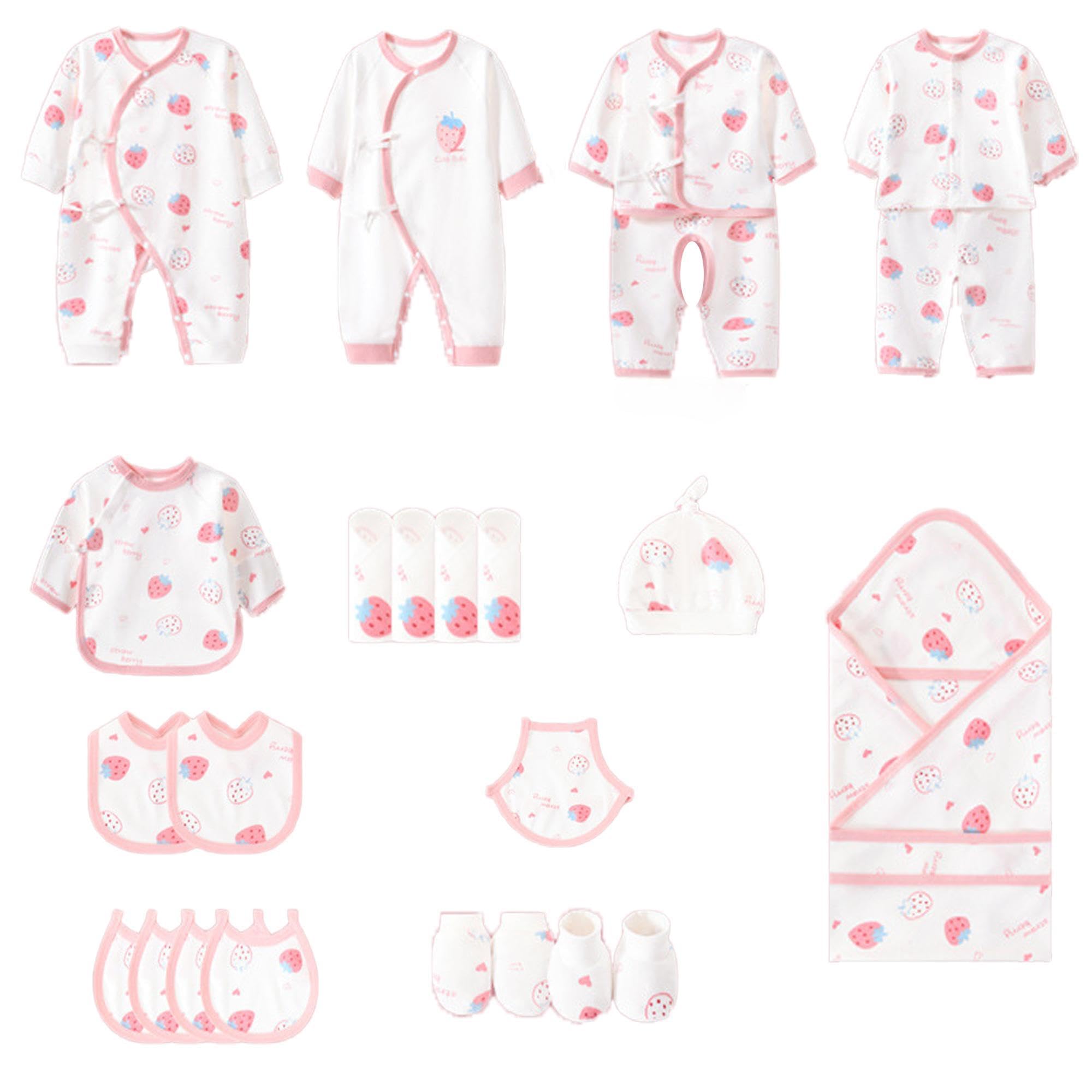 Newborn Baby Layette Gift Set Strawberry Design Clothes Set 25 Piece for Baby Girls Newborn Infant Essentials Must Haves(Pink,3-6M)