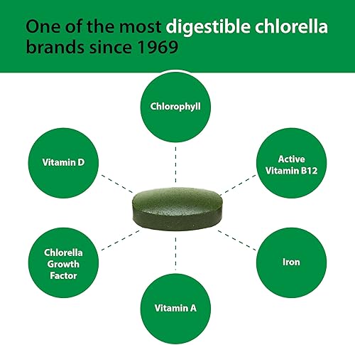 Miniatura 6 de Sun Chlorella Suplemento superalimento de algas verdes para todo el cuerpo de 500 mg  Defensa inmunológica, salud intestinal, purificación natural,