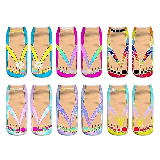 Benefeet Sox Funny Flip Flop Socks Ugly 3D Pattern Manicure Print Socks Silly Feet Socks for Women Novelty Crazy Flip Flops Design Ankle Sock Look Like Shoes Socks Girls Weird Gag Sock Christmas Gifts