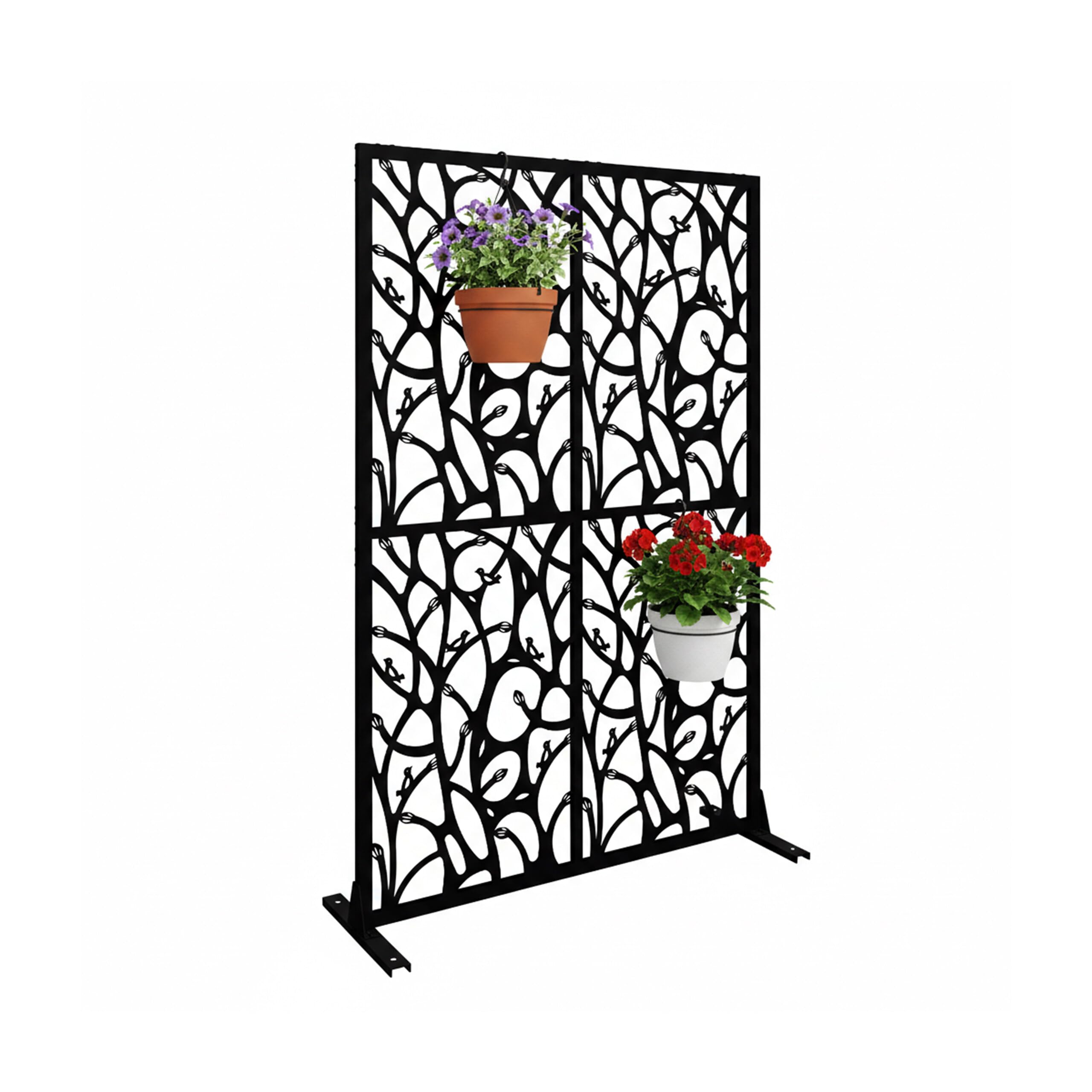 Relaxdays Sichtschutz, Ranken & Vögel, Garten, Balkon & Terrasse, Outdoor Paravant, HxB: 183 x 115 cm, Metall, schwarz
