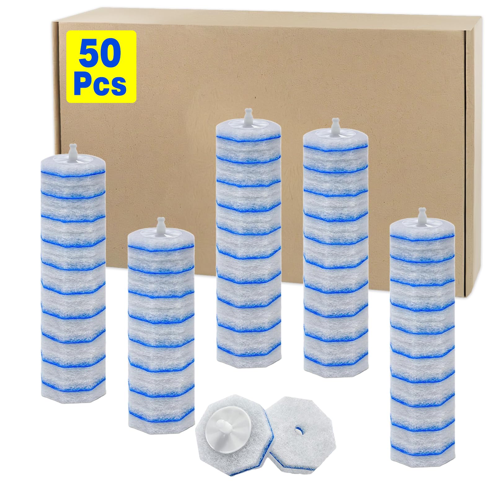50pcs Disposable Toilet Wand Refills for Clorox,Replacement Brush Heads Compatible with Most Toilet Wand Refill System,Upgrade Fiber Cleaner Heads for Closestool Cleaning.（not Included Brush Rod）