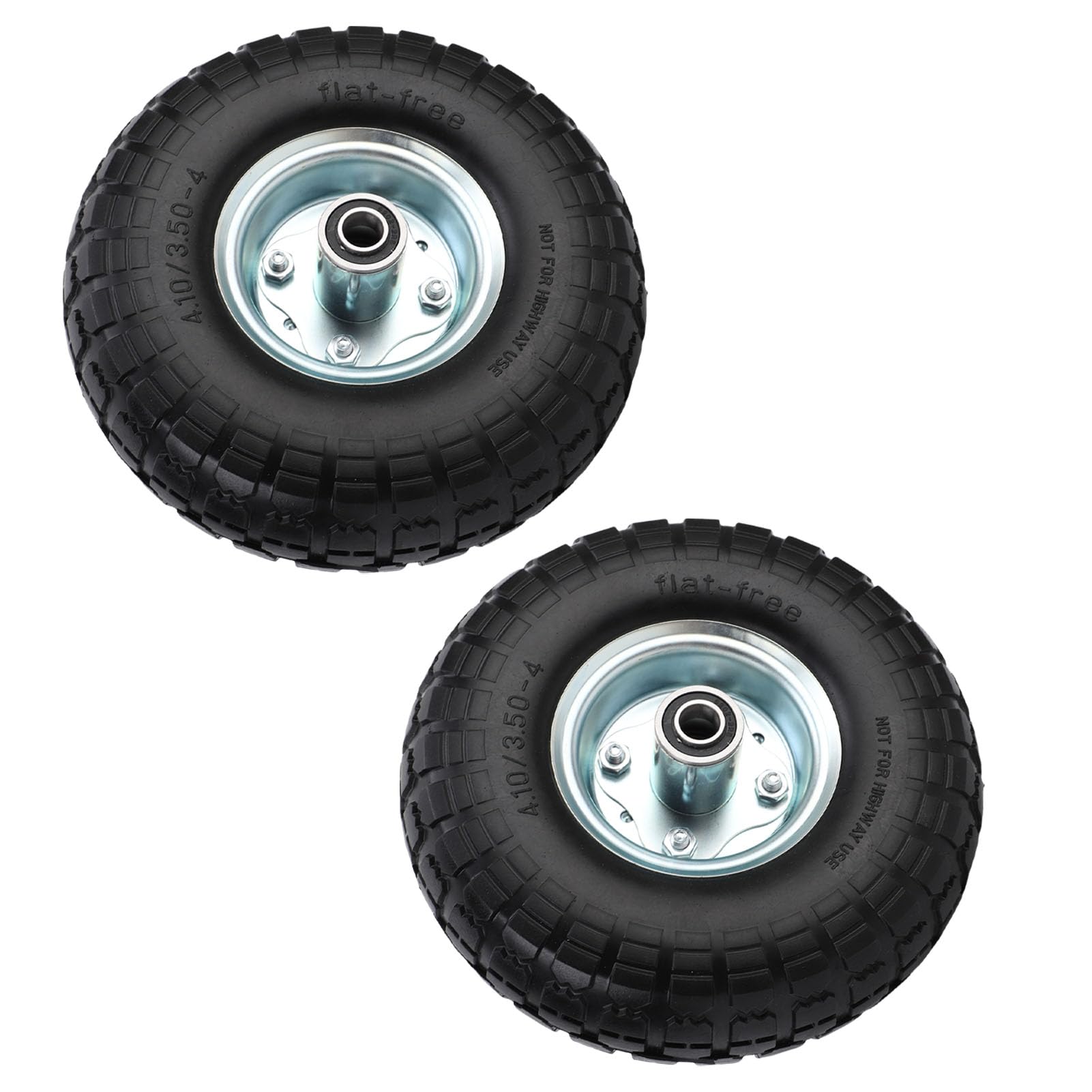 Rueda de Caucho Macizo, 2 Piezas de Repuesto de Rueda a Prueba de Pinchazos de 10 Pulgadas con Rodamientos de 5/8 de Pulgada, Buje Desplazado para Carro, Carretilla, Cortacésped, Generador,