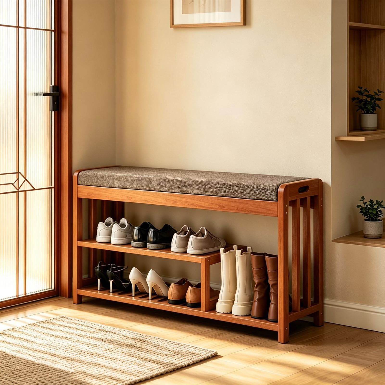 Organizator na buty z bambusa, ławka butów przy wejściu,60cm/23.6in