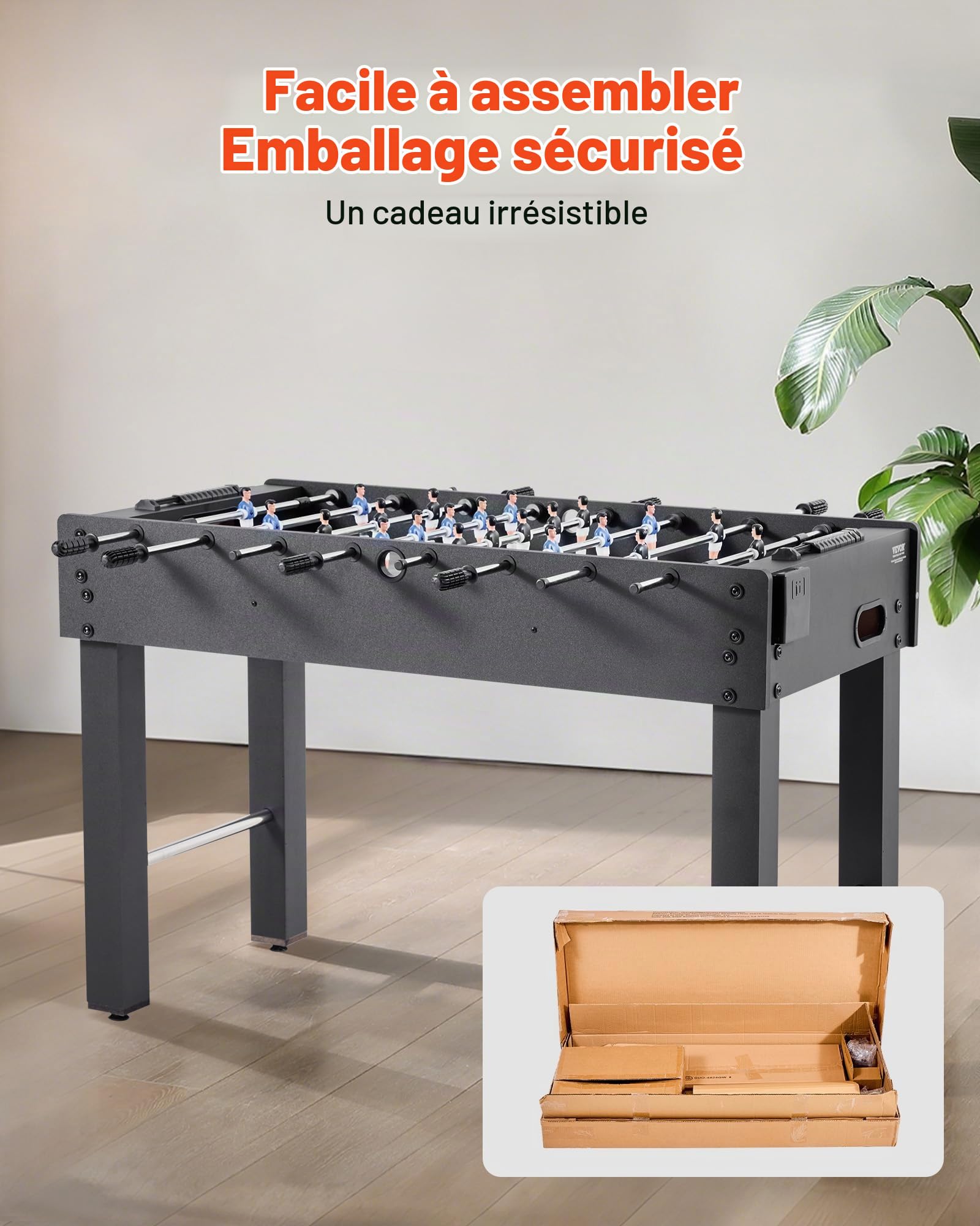 VEVOR Table de Baby-Foot de Taille Standard de 121,2 cm, Jeu Football de Table Intérieur, Kit Complet avec 2 Balles, Tableau de Score et 2 Porte-gobelets, pour Maison, Famille, Salle de Jeux, Bar