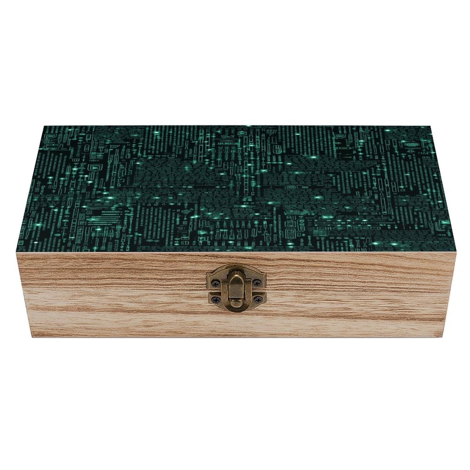 Btcowzrv Style Hacker Wooden Storage Box, Keepsake Box With Hinged And Retro Lock, Wood Jewelry Organizer For Photos & Mementos And Home Decor