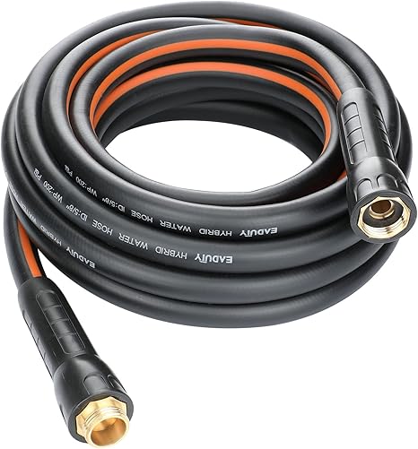 Hybrid Garden Hose 5/8 IN. x 25 FT, Heavy Duty, Lightweight, Flexible with Swivel Grip Handle and Solid Brass Fittings, Gray+Orange