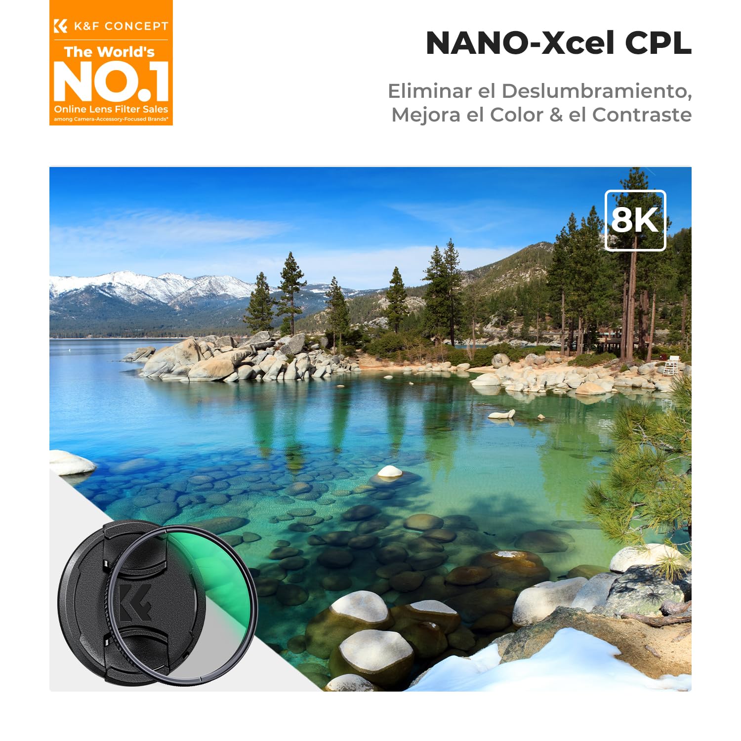 K&F CONCEPT Nano-Xcel 55mm Polarizador Circular CPL Filtro con Tapa de Lente，CPL Filtro Polarizador de 28 Capas Revestimiento Nano con Un Paño de Limpieza