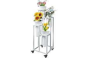 Modern 4 Layers White Flower Display Stand with Buckets and Wheels