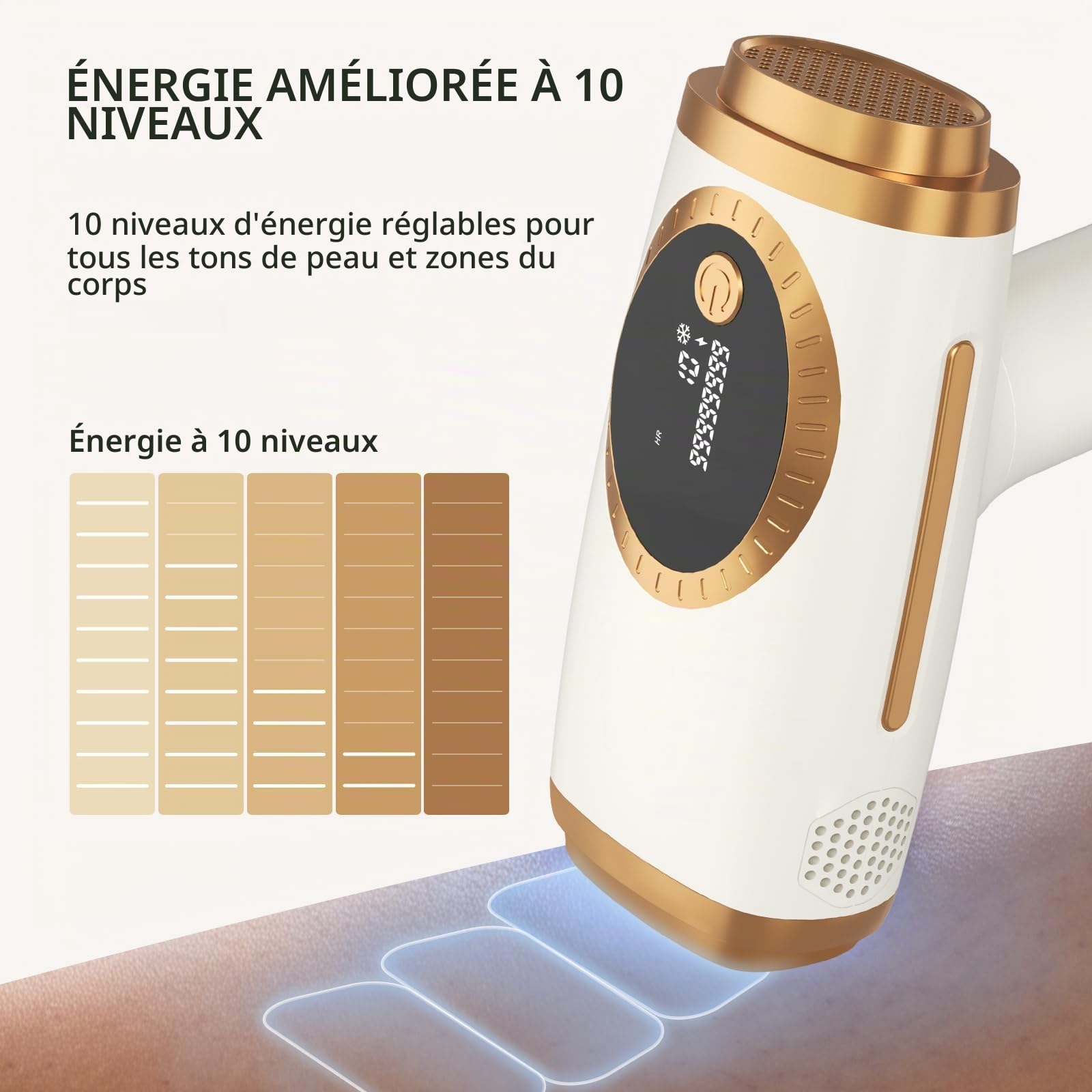 NALONE Épilateur Lumière Pulsée avec Refroidissement 10 Niveaux d'Énergie