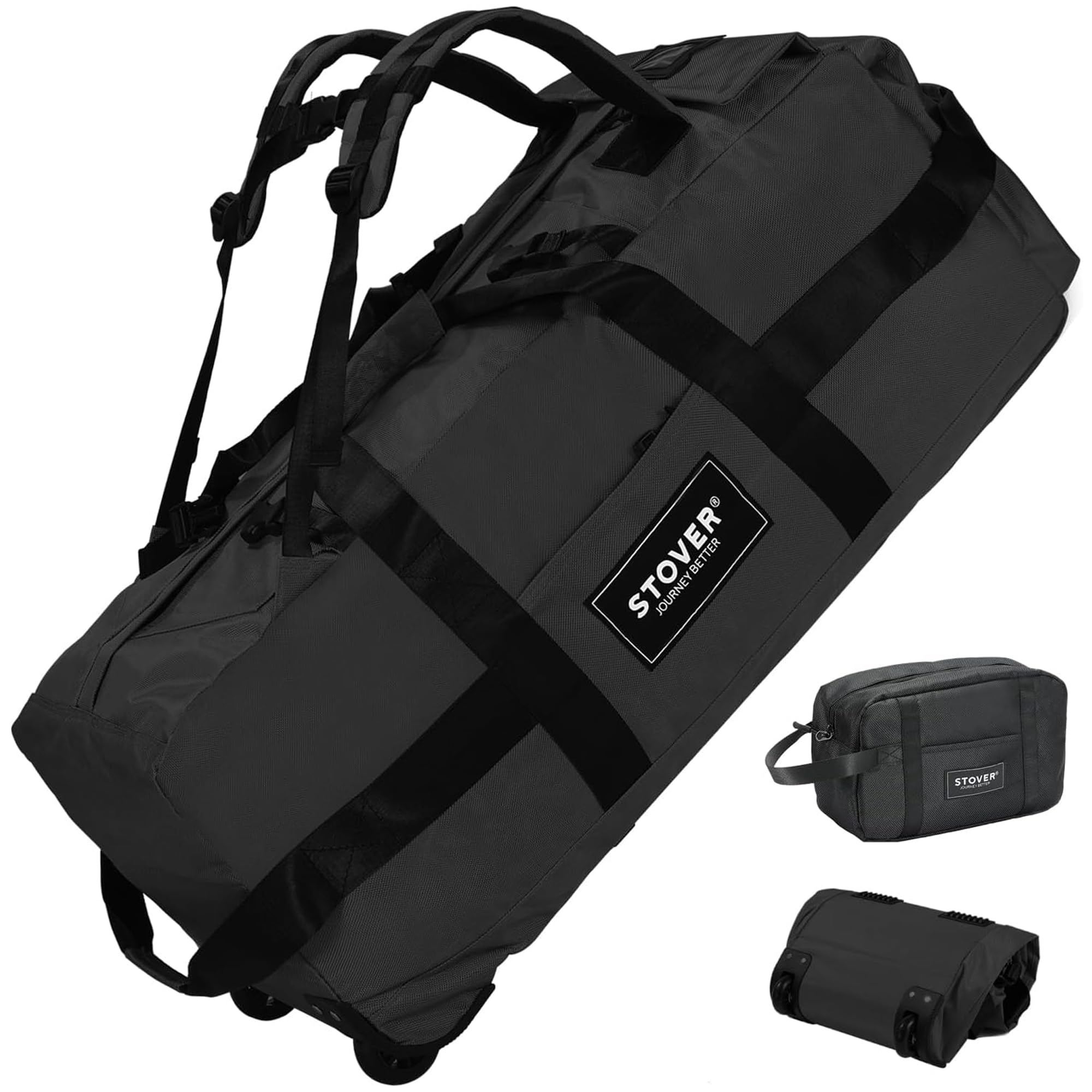 Stover Travel Duffel Bag with Wheels Large Foldable Duffel Bag with Shoulder Straps Unisex Black 80L