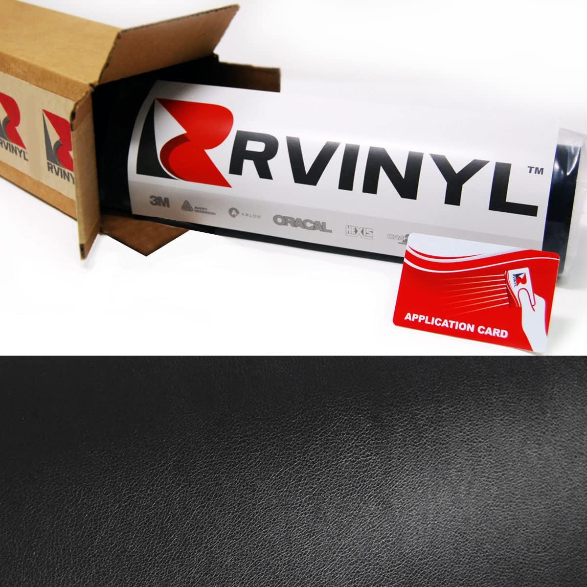 Rwraps Leather Vinyl Car Wrap Film Sheet Roll with Air Release Technology - 5ft x 20yd, Black
