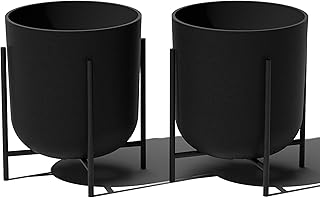 Mason Series Raised Lima Planter - Round Planter for Patio/Balcony | Plastic-Stone Composite w/Metal Plant Stand | Modern Décor for Plants