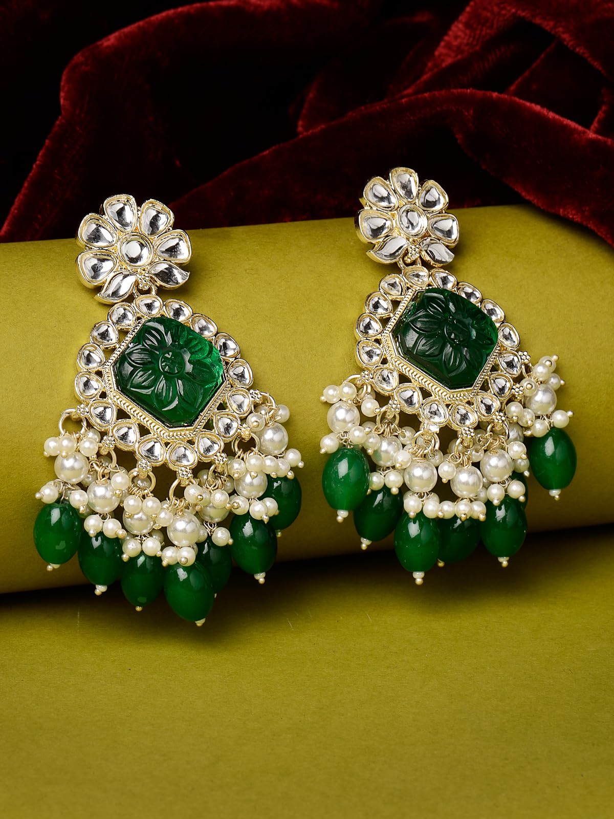 Floral Kundan Dangle Drop Earrings (E104830)