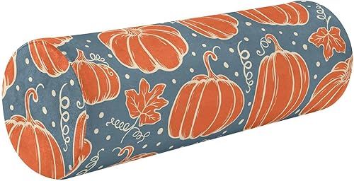 KLL Hand Drawn Autumn Pumpkins Bolster Pillow and Cover Sleep Neck Roll Pillow Round Pillow Insert 17 Inch Cylinder Memory Foam Legs Support Pillow disponible en Yaxa Peru