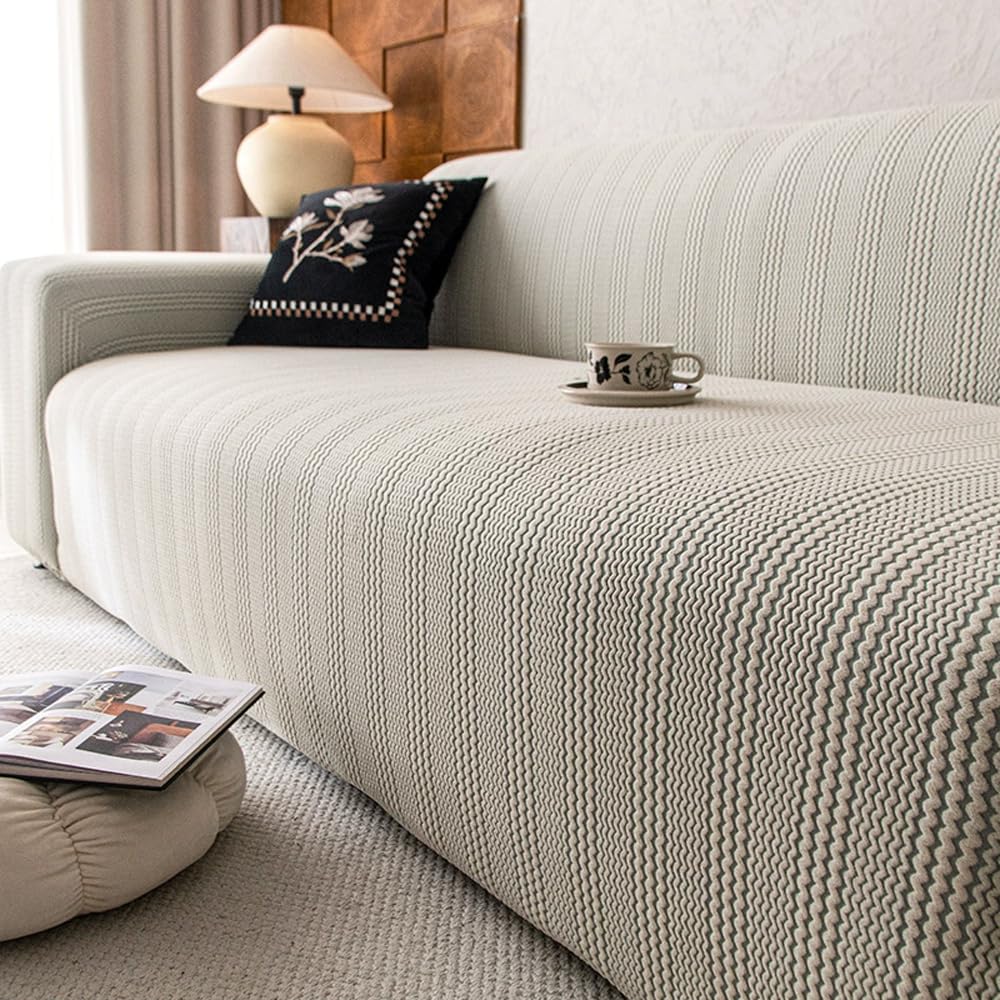 Housse de canapé extensible universel salon gris clair 5 places