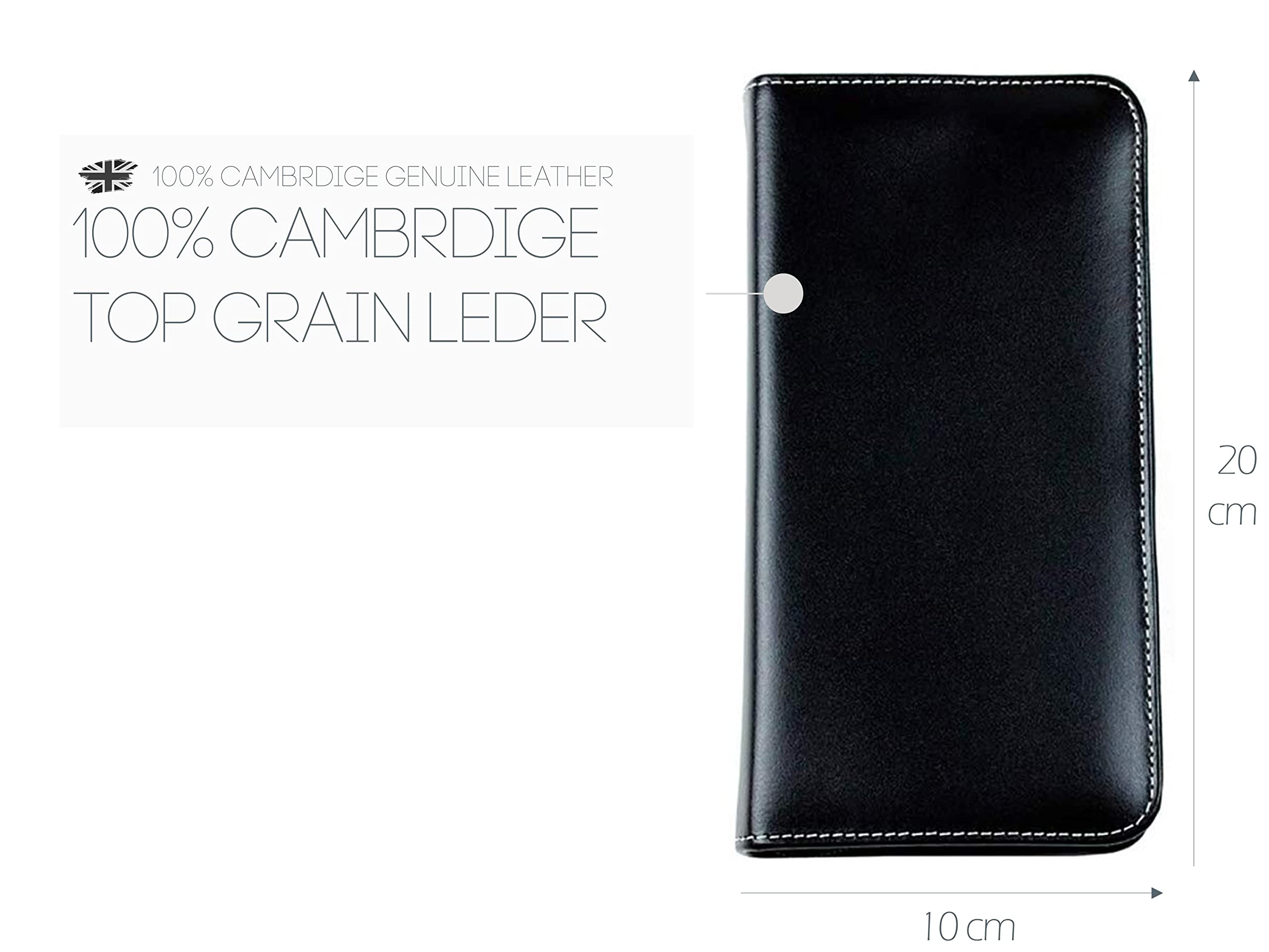 DELMON VARONE - Personalisierbares Federmäppchen Cambridge Top Grain Leder schwarz, Damen & Herren Echtleder Schreibgeräteetui, Federtasche mit Reißverschluss für 13 Schreibgeräte inkl. Schutzwand