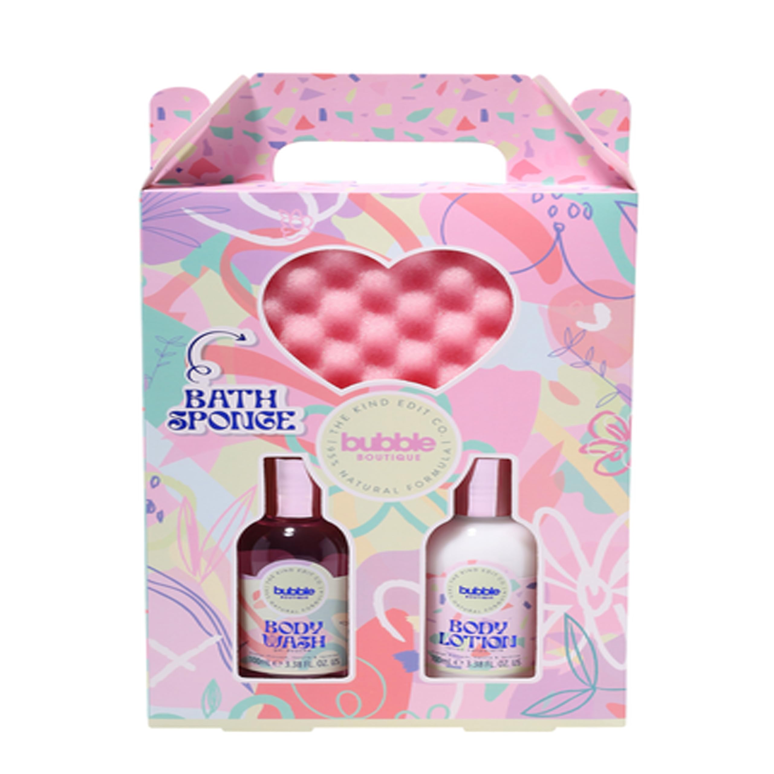 The Kind Edit Co.Bubble Boutique Lather & Soak Gift Set - 100ml Body Wash, 100ml Body Lotion, Sponge