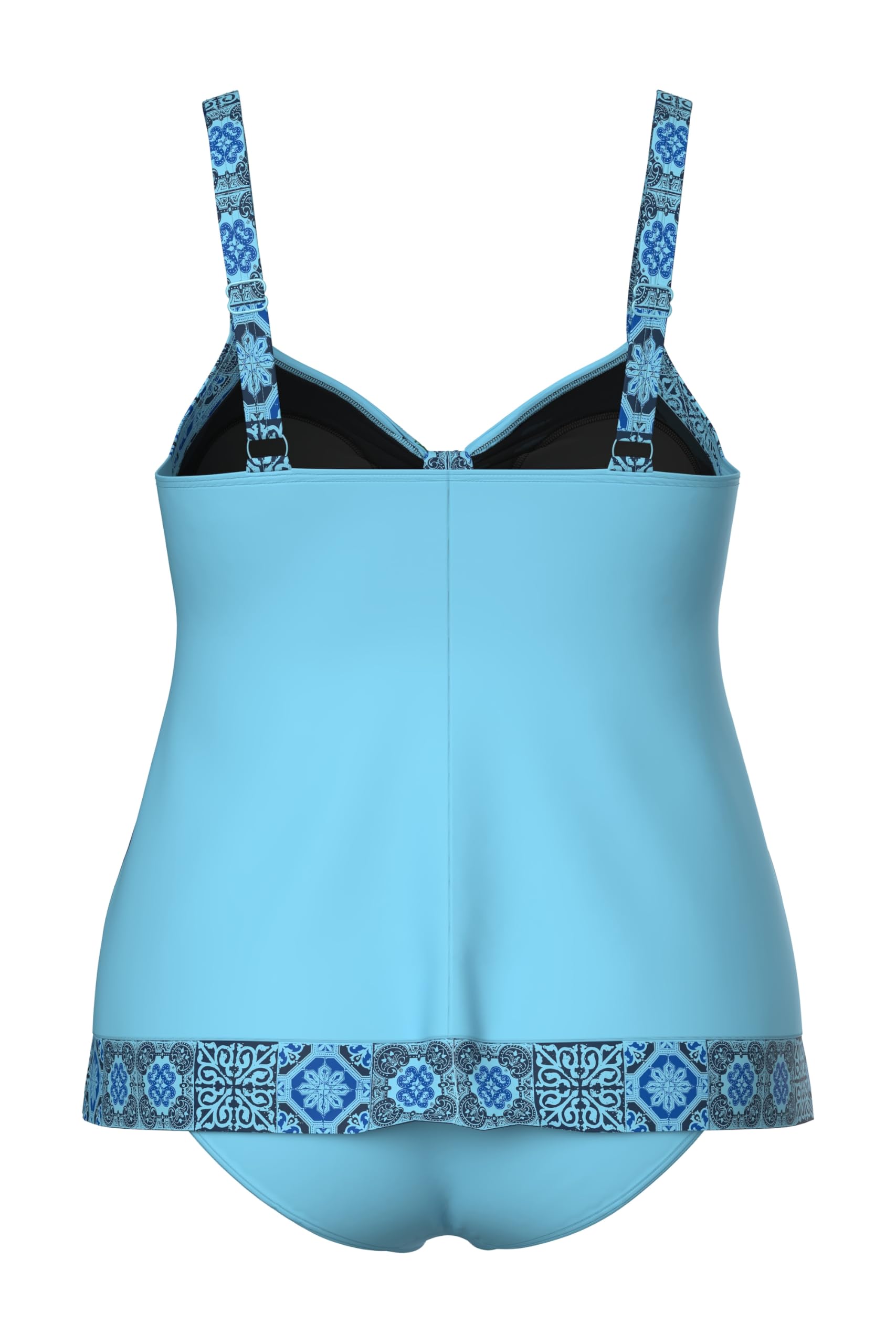 Ulla Popken Femme Grandes Tailles Tankini Motif Vacances au Bord de la mer, Bonnets Souples, Bretelles réglables Saphir Clair 58 847199713-56