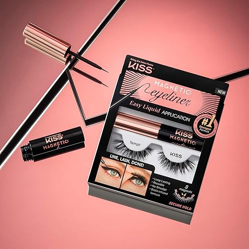 Miniatura 6 de KISS Pestañas postizas magnéticas y delineador de ojos, 'Tempt', 0.551 pulgadas, fáciles de aplicar, reutilizables, sin pegamento, tecnología