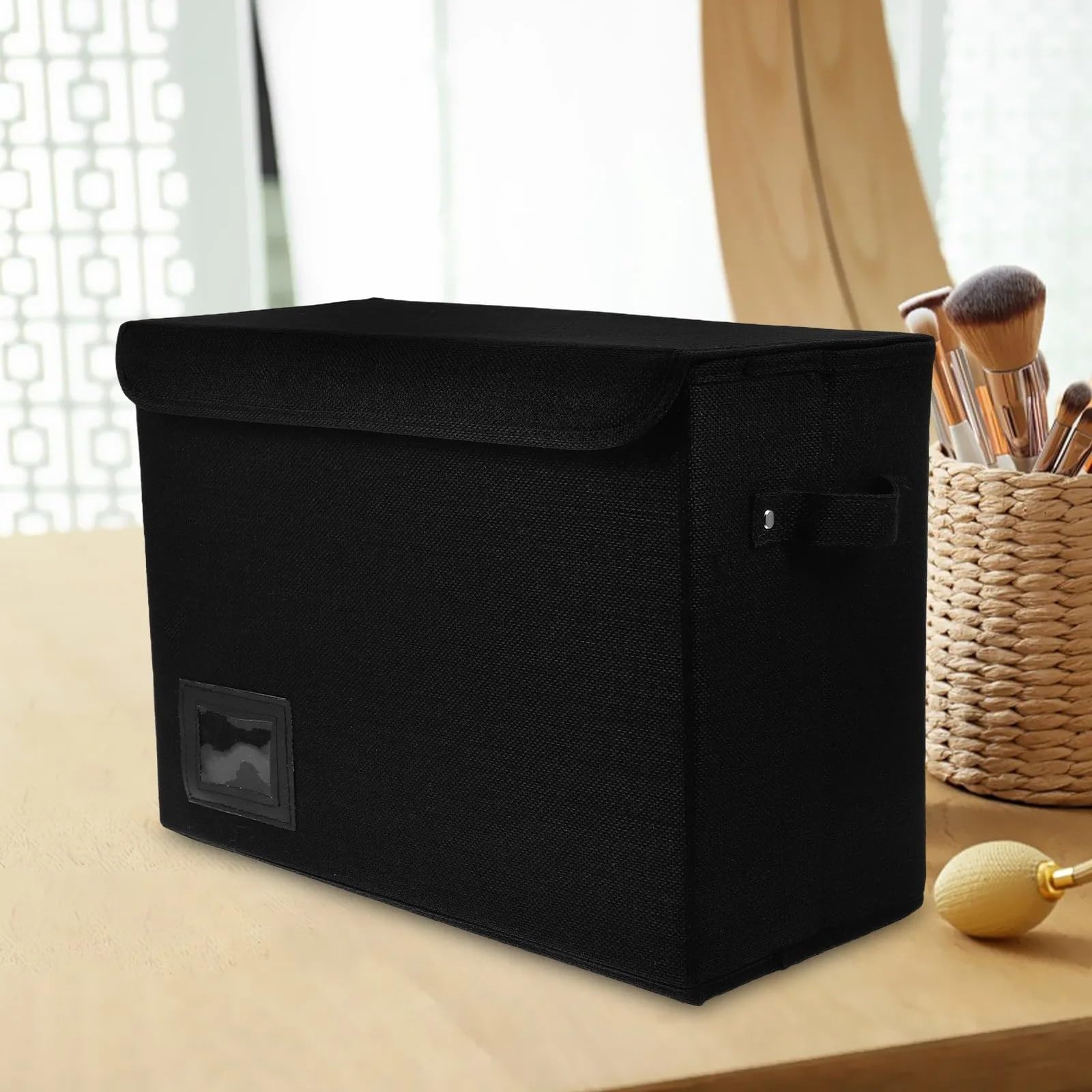 Scatola Pieghevole for Fumetti In Lino | Con maniglia Flip Cover Slot for scheda for libri Vestiti Cosmetici Home Office School Organizer