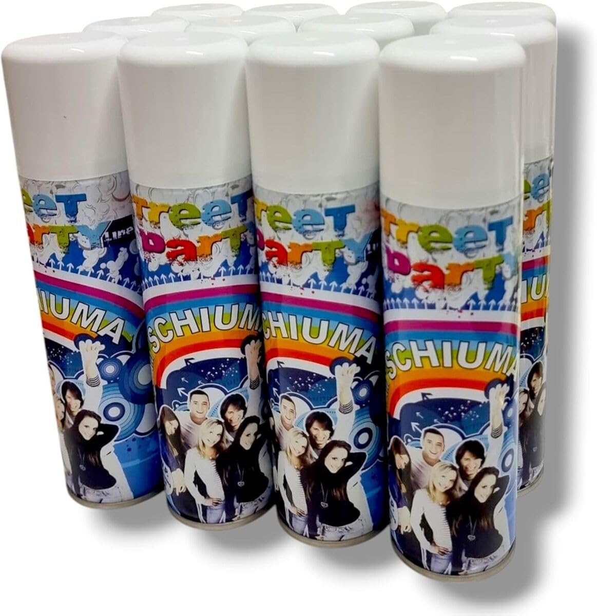 Generico Set Bombolette Schiuma Party Spray - Schiuma Carnevale 150ml - Divertimento per Feste, Eventi, Compleanni, e Sfilate Spray Schiumogeno Sicuro per Bambini e Adulti (12)