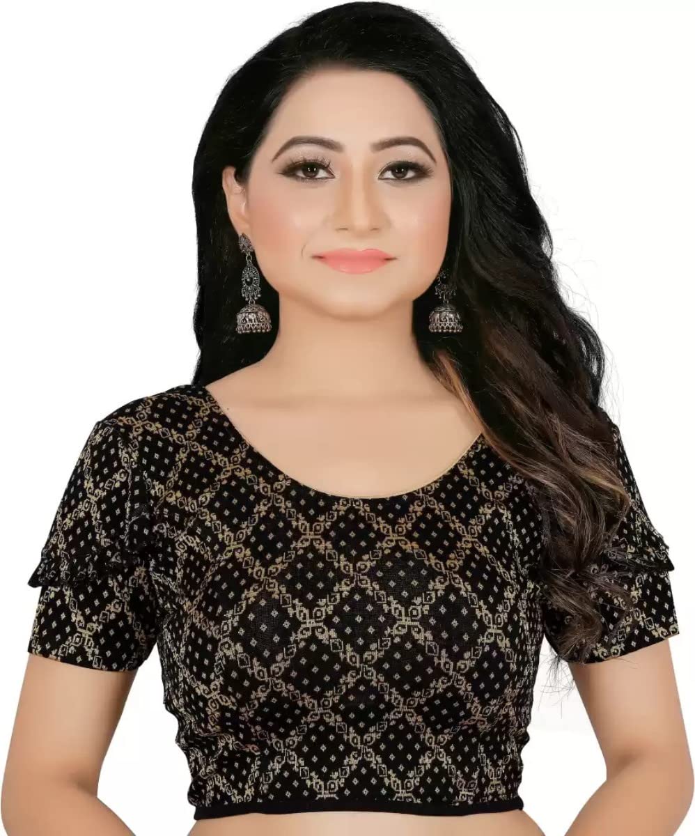 REKHAWomen's Stretchable Readymade Indian Ethnic Saree Blouse Crop Top Choli Lycra Blouse Free Size 305-1 Black