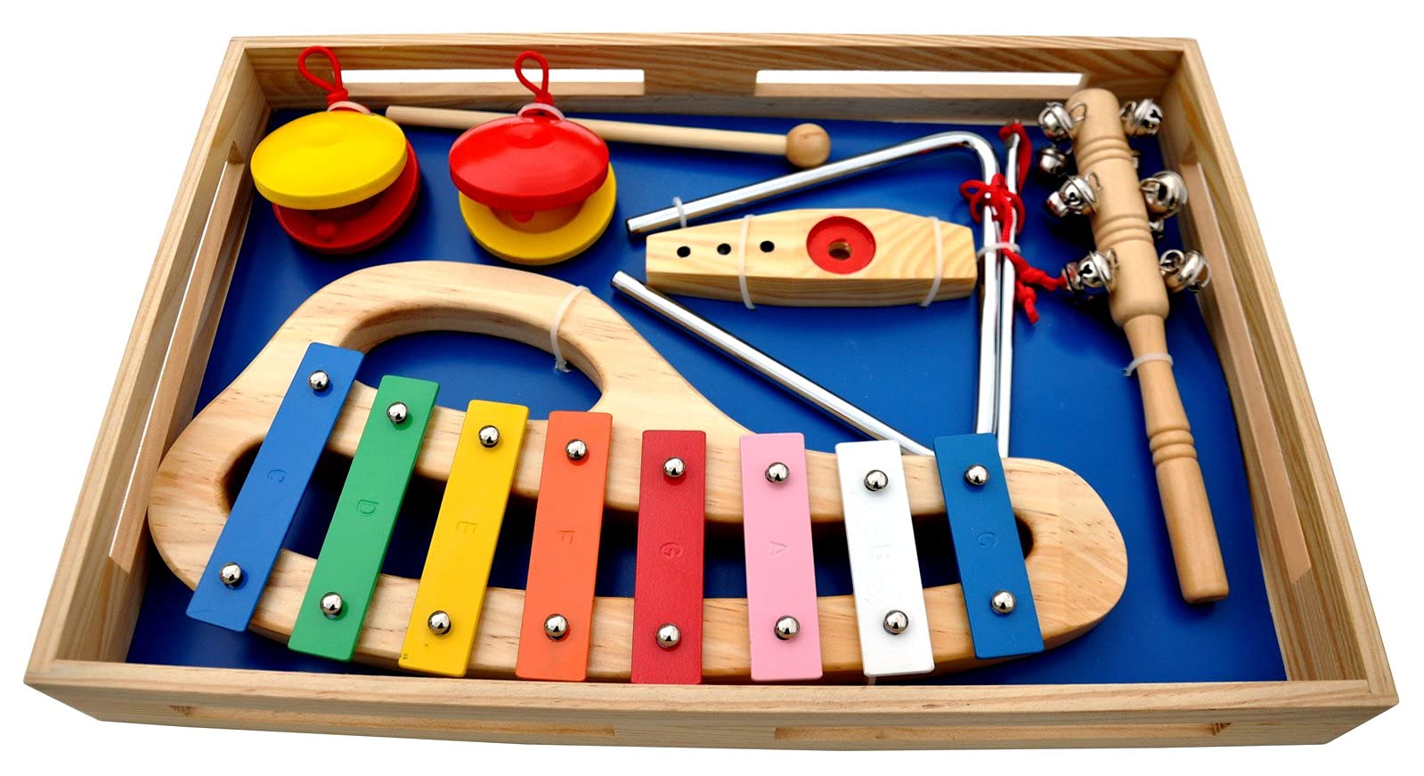 Schoenhut My Little Orchestra Toddler Musical Instruments 6 Piece Set - Wooden Xylophone, Kazoo, Jingle Stick, 2 Castanets for Kids and Triangle Instrument - Percussion Instruments for Kids