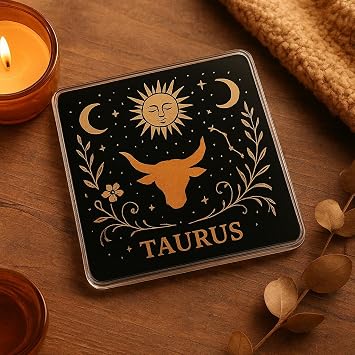 Mystical Acrylic Coaster Gift - Boho Celestial Taurus Design with Zodiac Symbols and Constellations