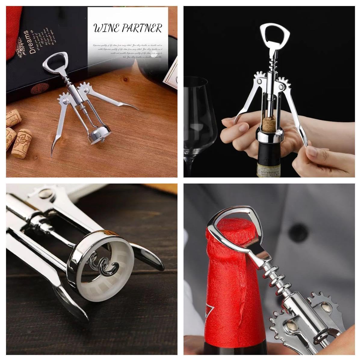 BML Silver Wing Corkscrew Bottle Opener - Multi-Functional Wine & Beer Opener With Stopper, For Kitchen, Restaurant, Gift-1075615
